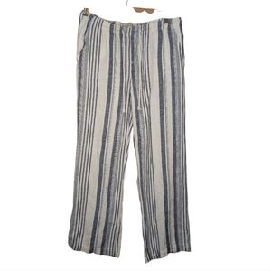 St.Johns Bay Blue White Striped Linen Blend Straight Leg Tie Waist Pants Medium